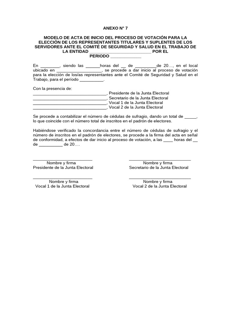 Acta de Inicio de Votación Comité Salud | PDF