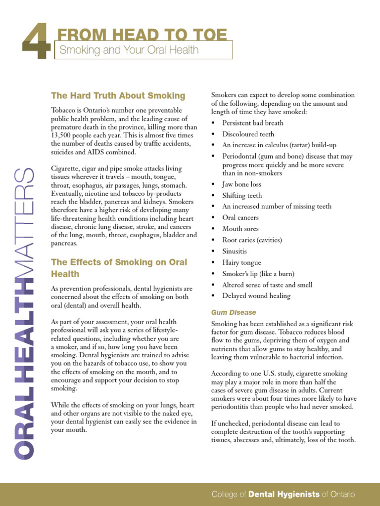 Smoking's Impact on Oral Health | PDF | Smoking | Tobacco Smoking