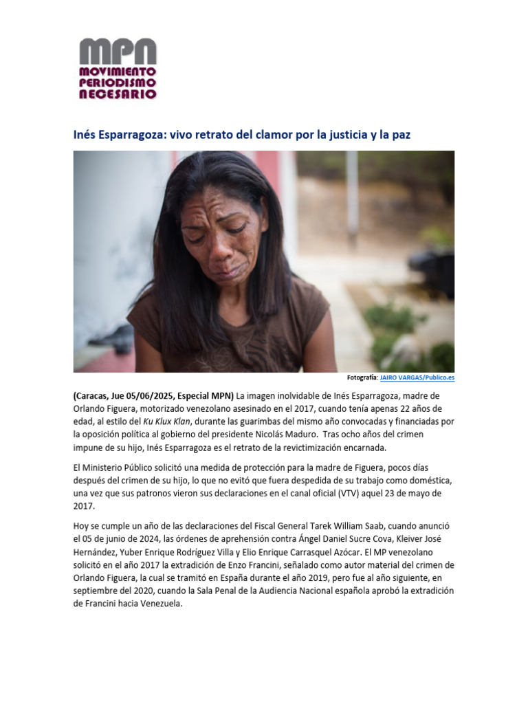 Inés Esparragoza: A 8 Años Del Crimen Impune de Orlando Figuera | PDF ...