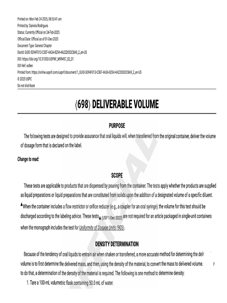 USP-NF 698 Deliverable Volume | PDF