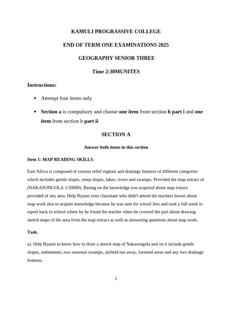 S3 Geography Exam Paper 2025 | PDF | East Africa | Uganda