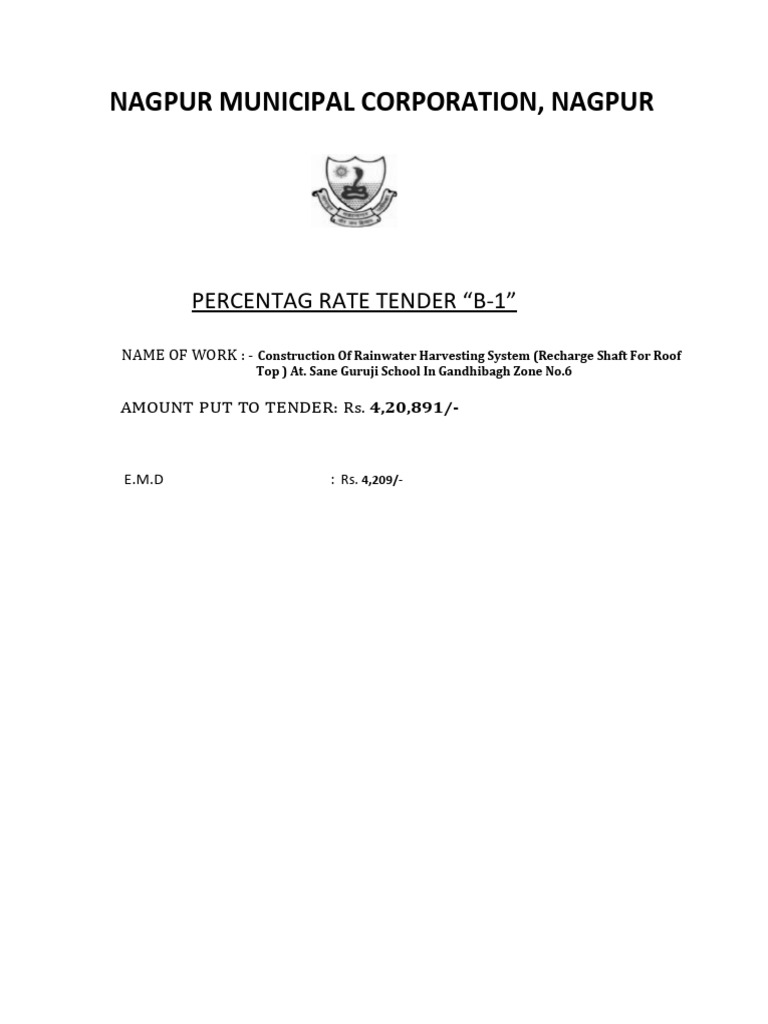 Nagpur Municipal Corporation, Nagpur: Percentag Rate Tender 