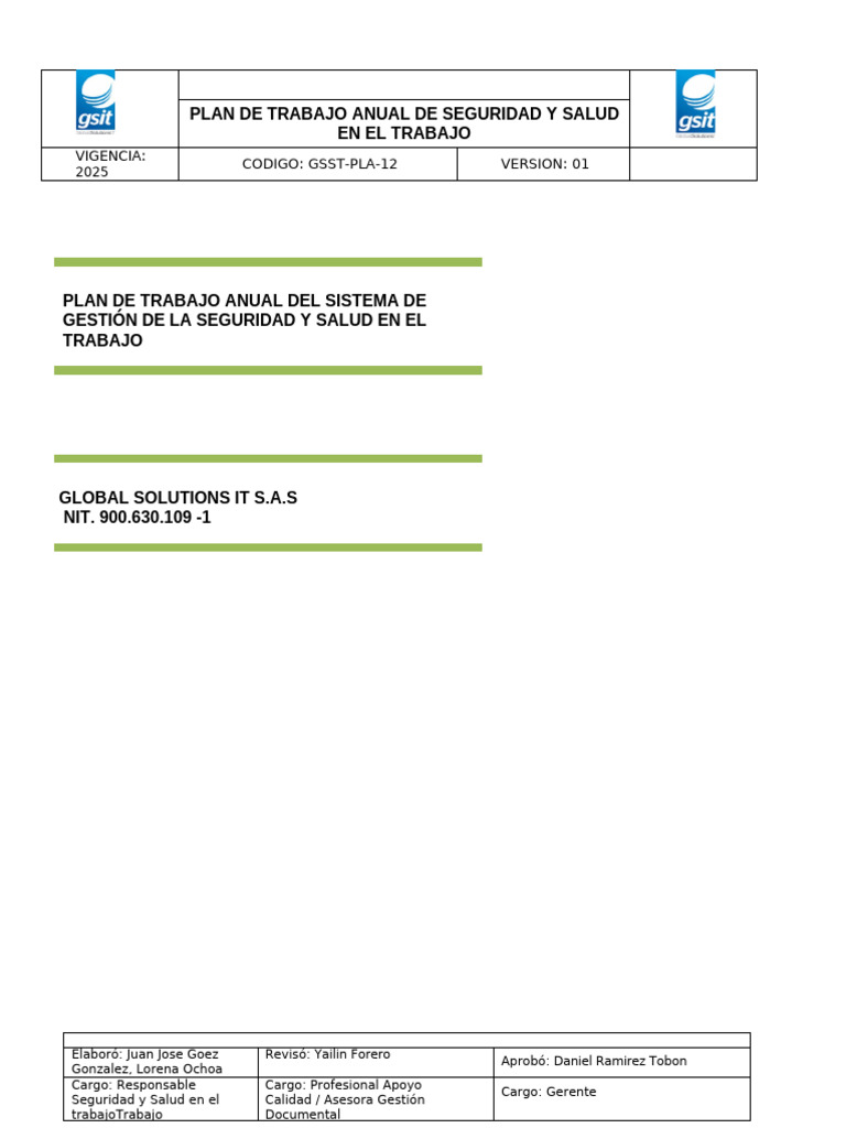 Plan Anual de Seguridad y Salud 2025 | PDF | Seguridad y salud ...