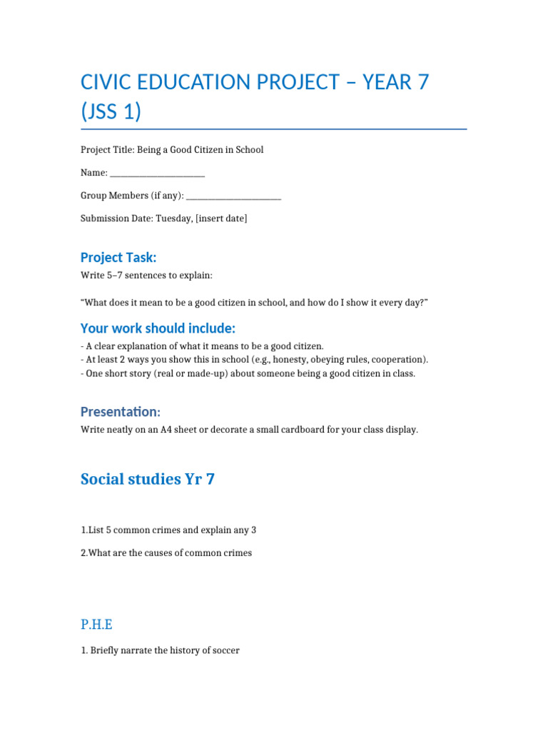 Year7 Civic Project Simple FCT EMIS | PDF
