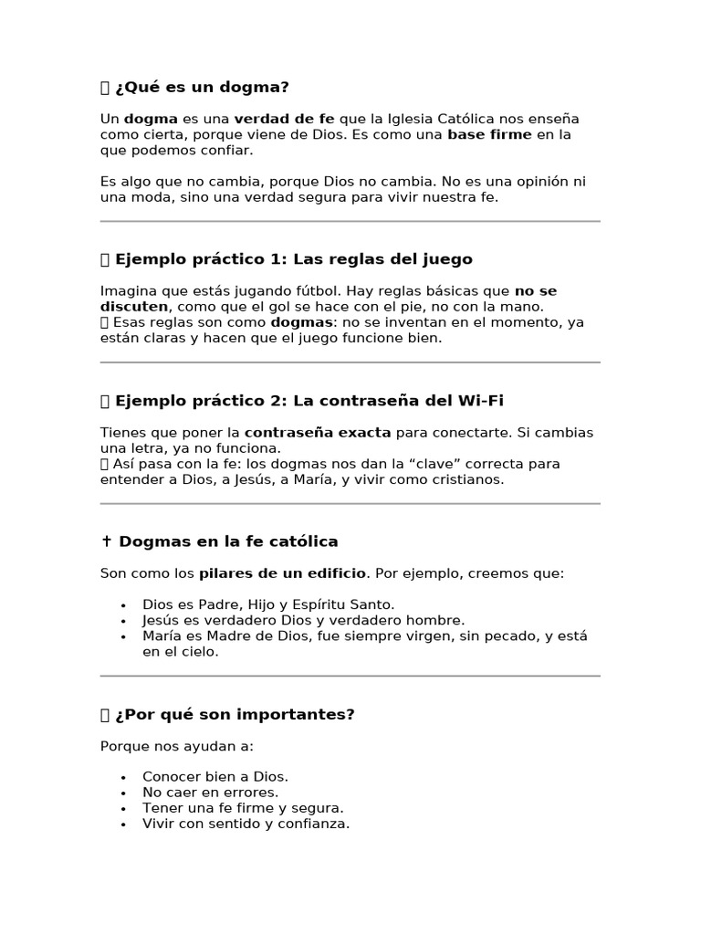 Ejemplos de Dogmas en la Fe Católica | PDF
