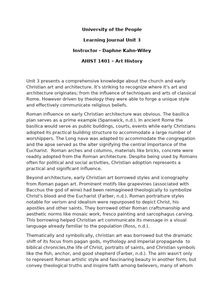 AHIST 1401 - Learning Journal Unit 3 | PDF | Christian Art | The Arts