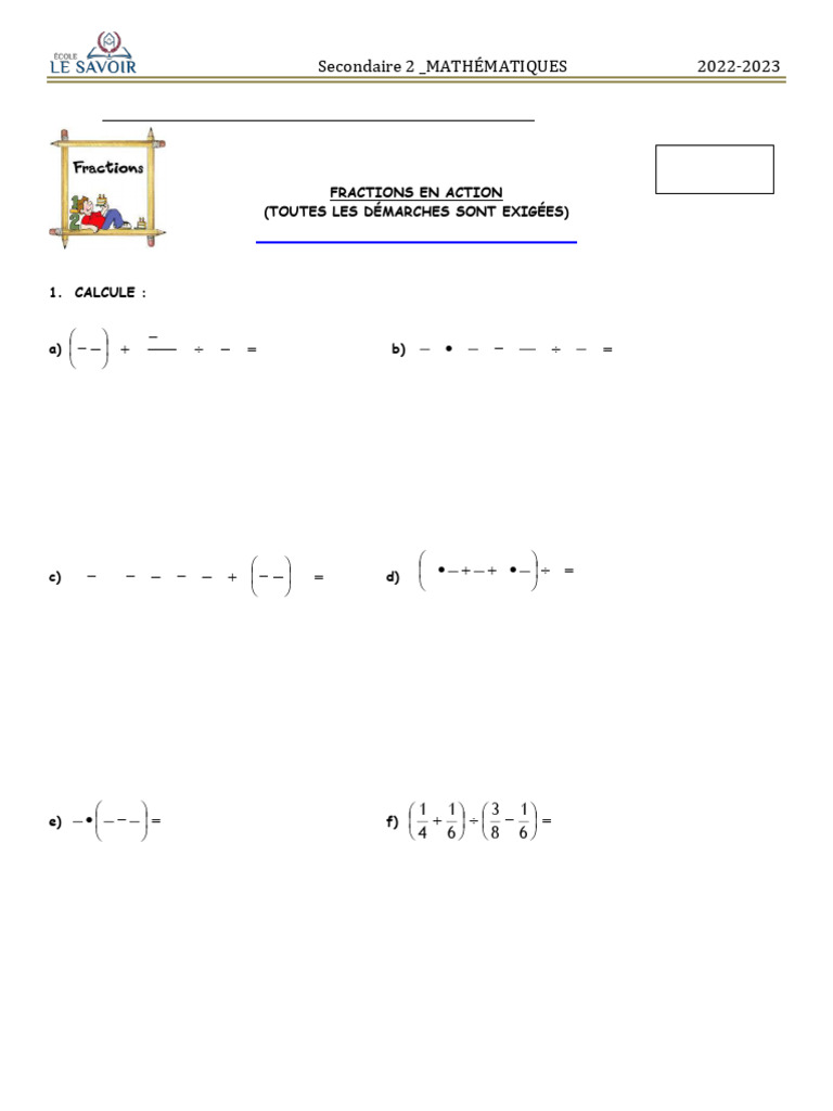 Exercices de Fractions Sec 2 | PDF