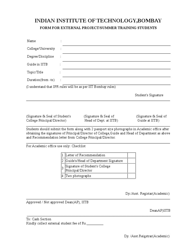 Indian Institute of Technology, Bombay: Form For External Project ...