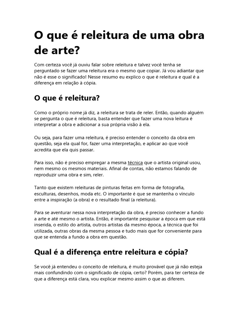 O que é Releitura de Obras de Arte? | PDF