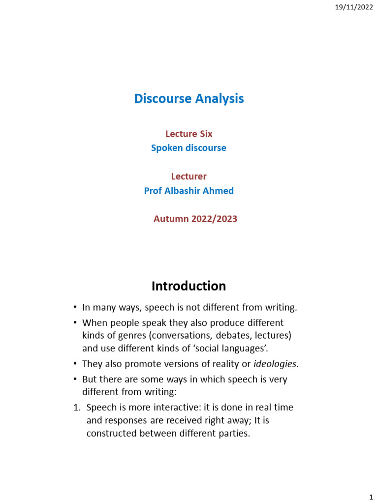 Understanding Spoken Discourse Analysis | PDF | Human Communication ...