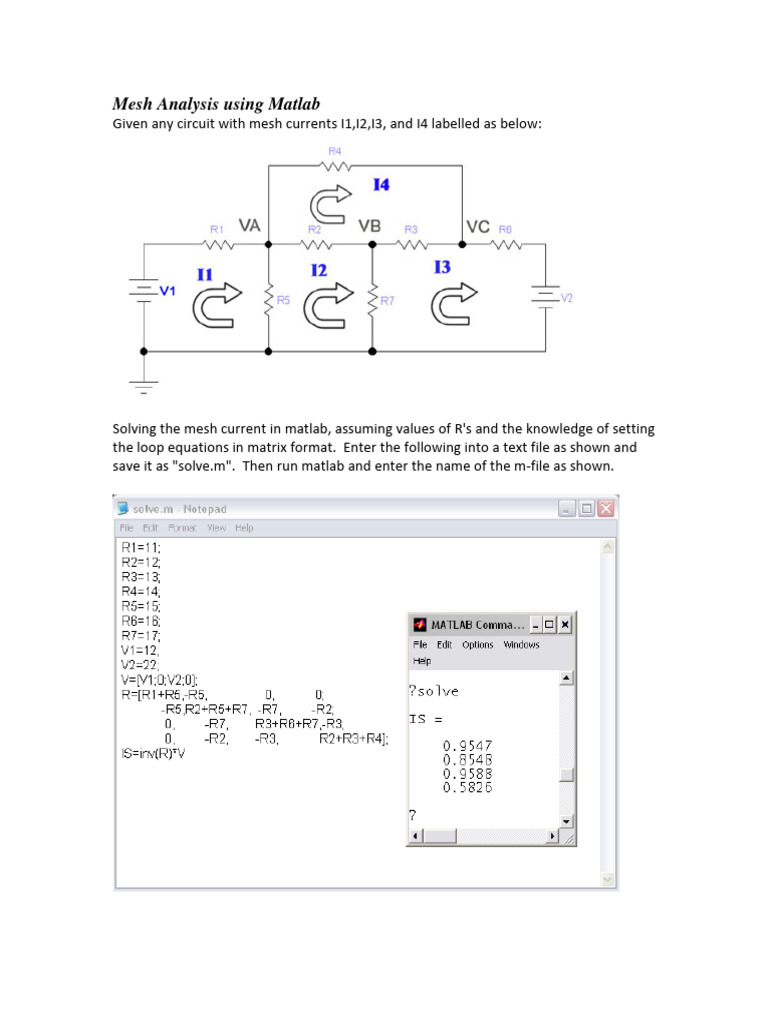 Mesh Current Analysis in MATLAB | PDF