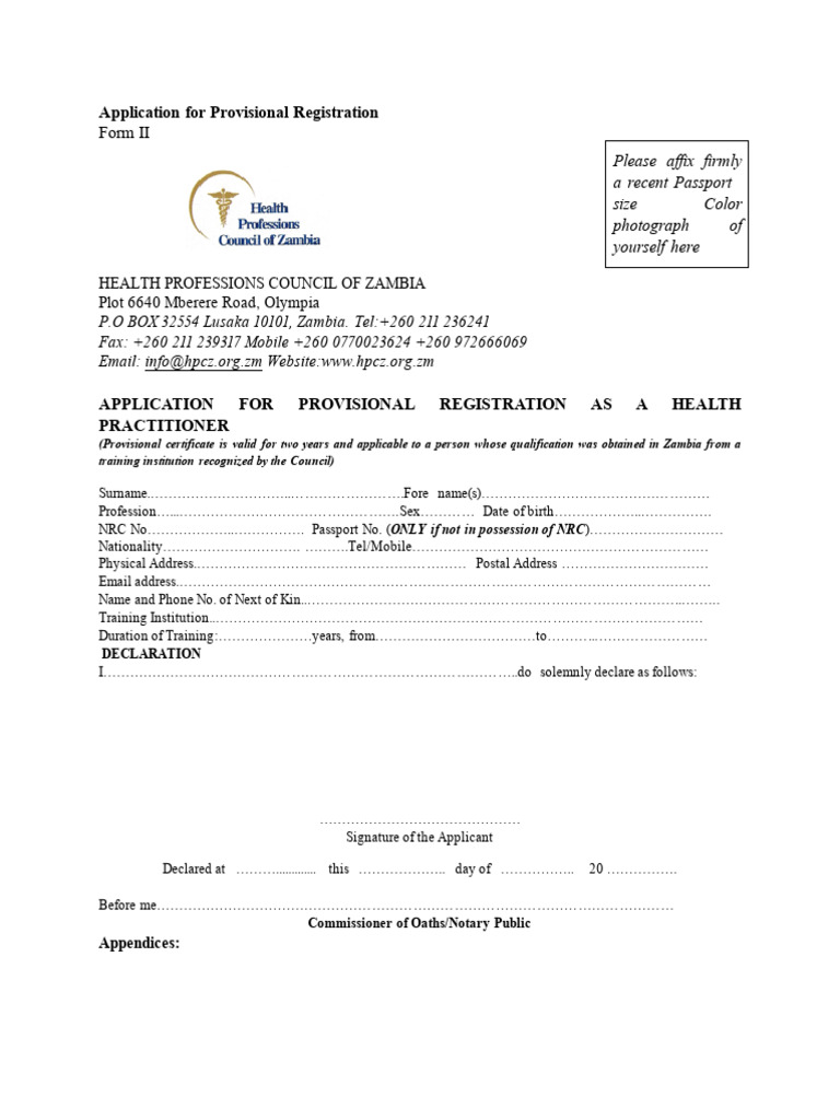 Provisional Registration Application Form | PDF | Notary Public