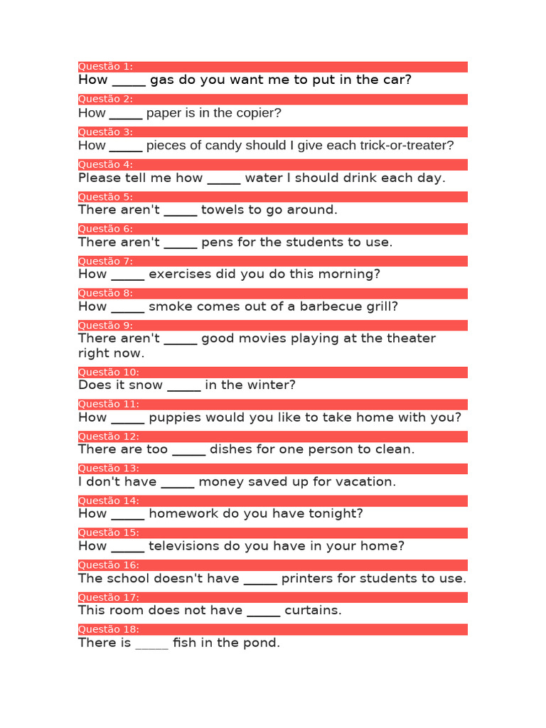 Exercises Much Many | PDF