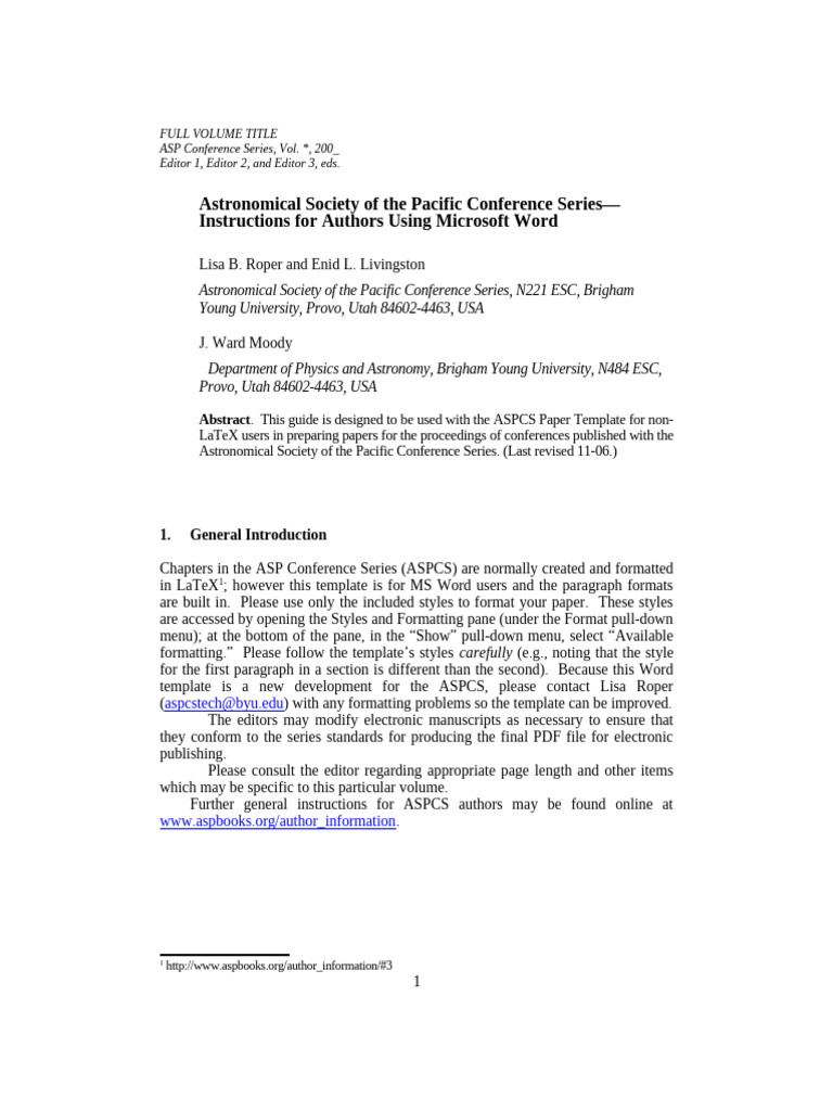 ASP Conference Series Author Guidelines | PDF | Microsoft Word