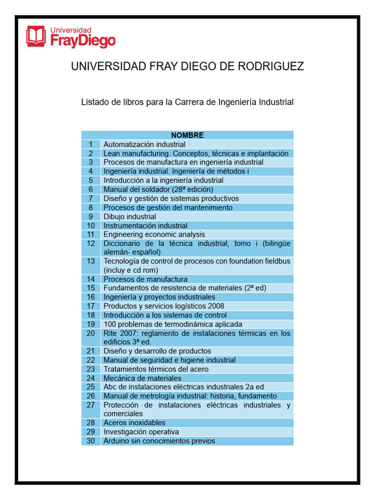 Libros para Ingeniería Industrial en UFDR | PDF