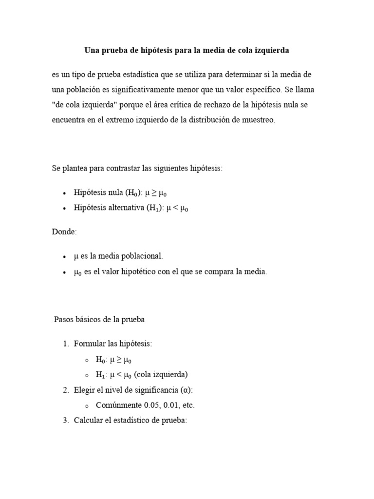 Pruebas de Hipótesis: Cola Izquierda, Derecha y Dos Colas | PDF ...