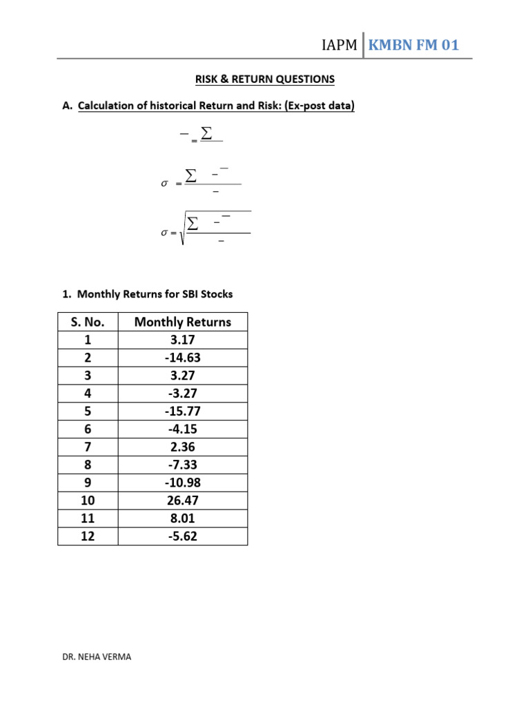 Risk and Return Analysis for Stocks | PDF | Standard Deviation ...