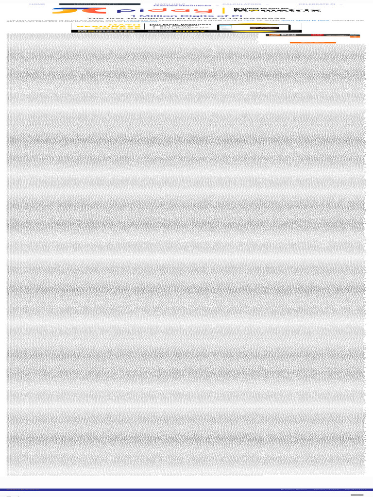 One Million Digits of Pi On One Page! - (Plus Guides and Information ...