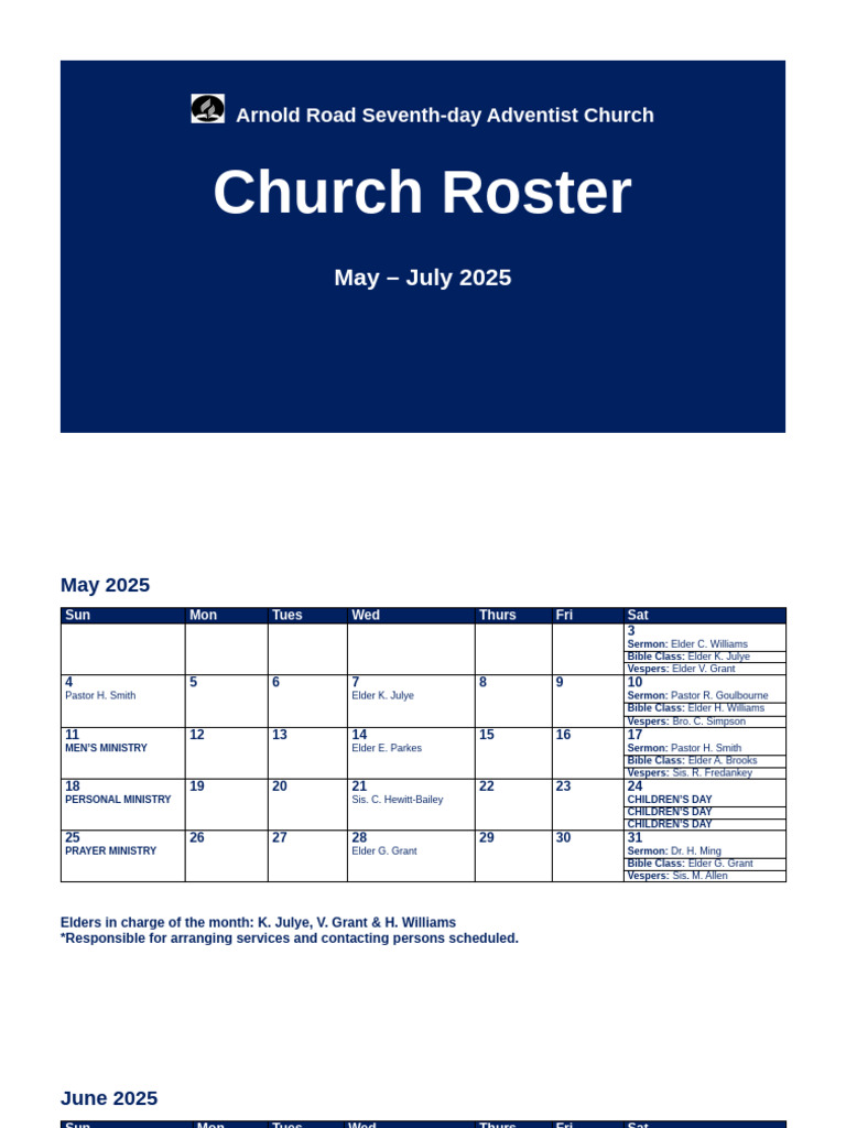 Arnold Road Seventh-Adventist Church Roster | PDF