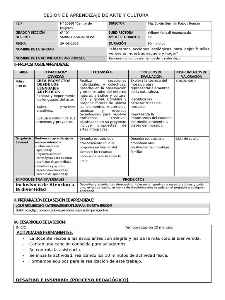 29-05-2025 Sesion Arte y Cultura | PDF | Aprendizaje | Mosaico