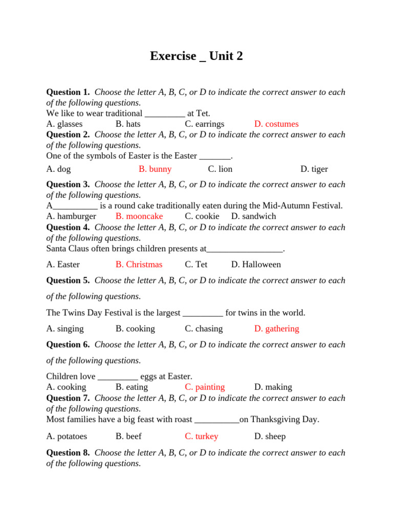 Cultural Festival Quiz Answers | PDF