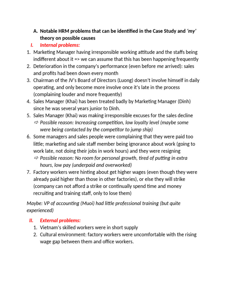 Notable HRM Problems That Can Be Identified in The Case Study and | PDF