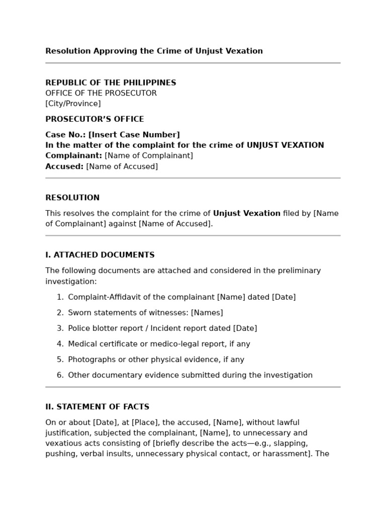 Resolution on Unjust Vexation Case | PDF | Prosecutor | Probable Cause