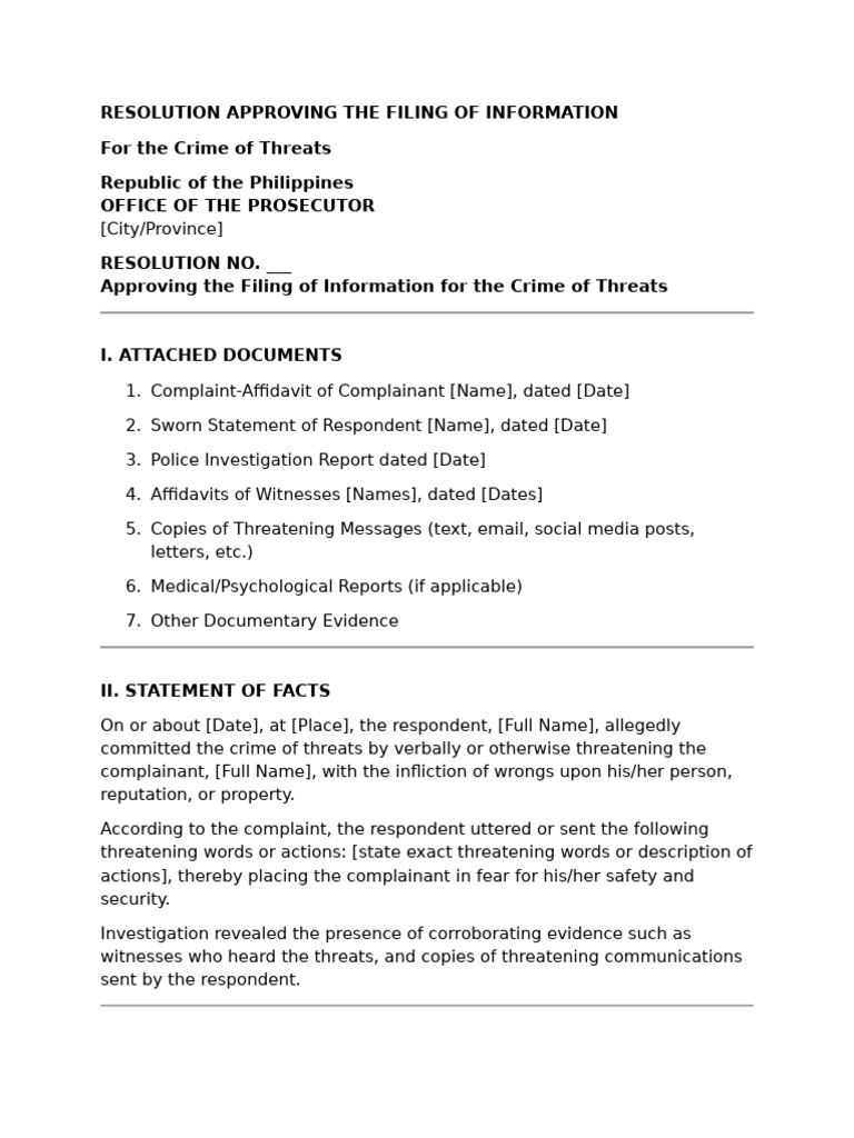 Resolution on Filing/Dismissing Threats | PDF | Complaint | Prosecutor
