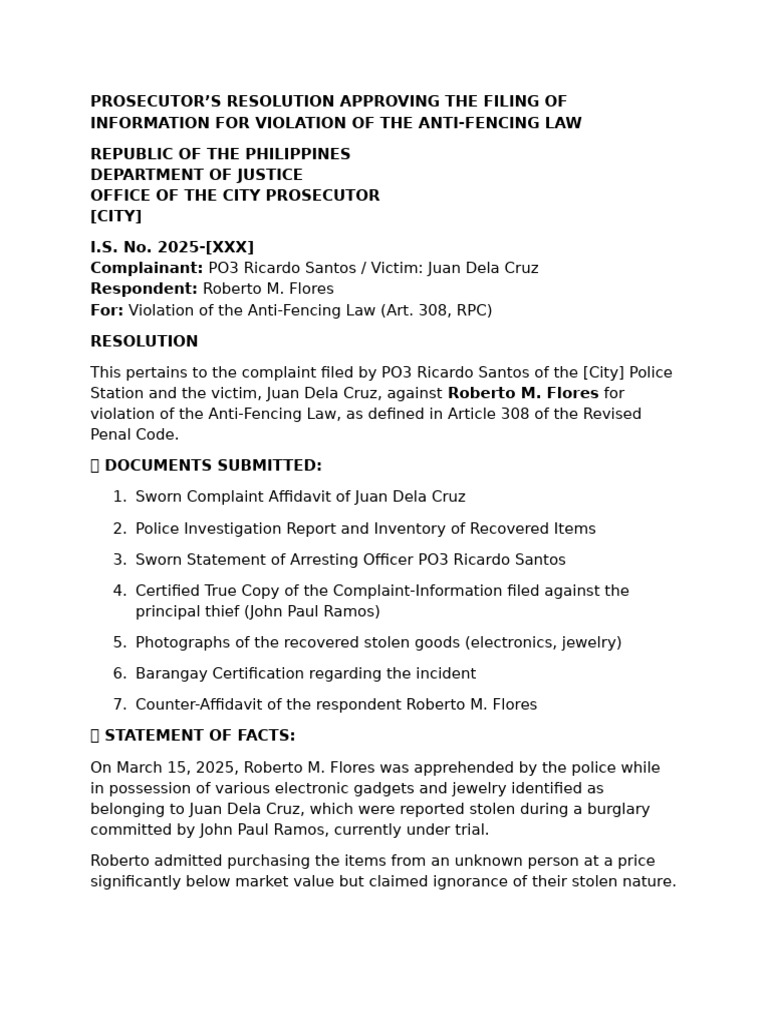 Resolution on Anti-Fencing Law Violation | PDF | Prosecutor | Crime ...