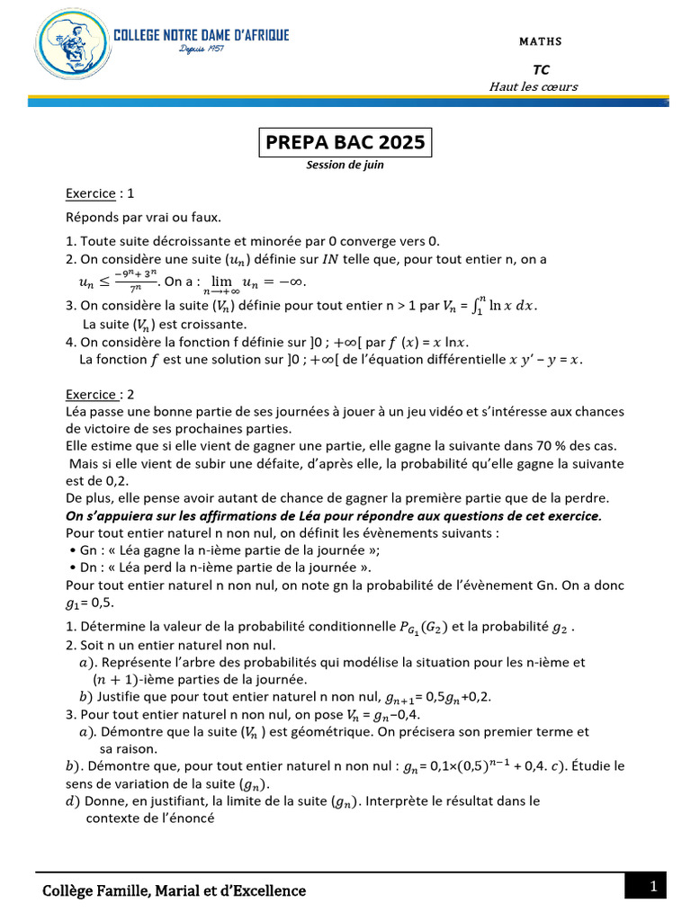Exercices de Maths pour Prépa Bac 2025 | PDF | Nombre complexe | Objets ...