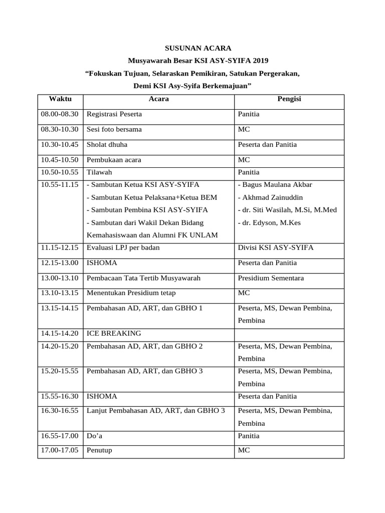 Rundown Acara Mubes Ksi Asy-Syifa-3 | PDF