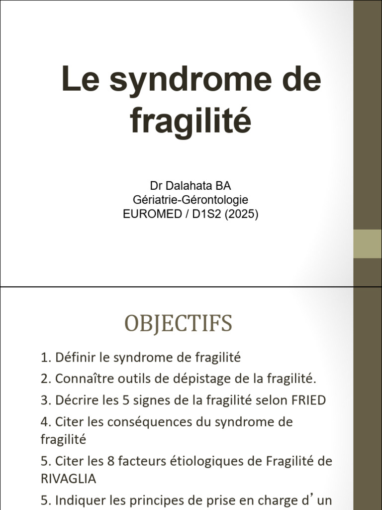 Fragilité : Définition et Prise en Charge | PDF | Médecine clinique ...