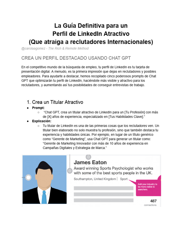 Optimiza tu Perfil de LinkedIn con Chat GPT | PDF