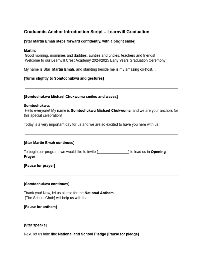 Learnvill Graduation Ceremony Script | PDF