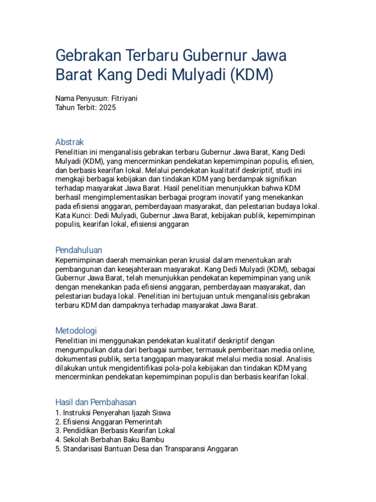 Gebrakan KDM: Kebijakan Inovatif 2025 | PDF