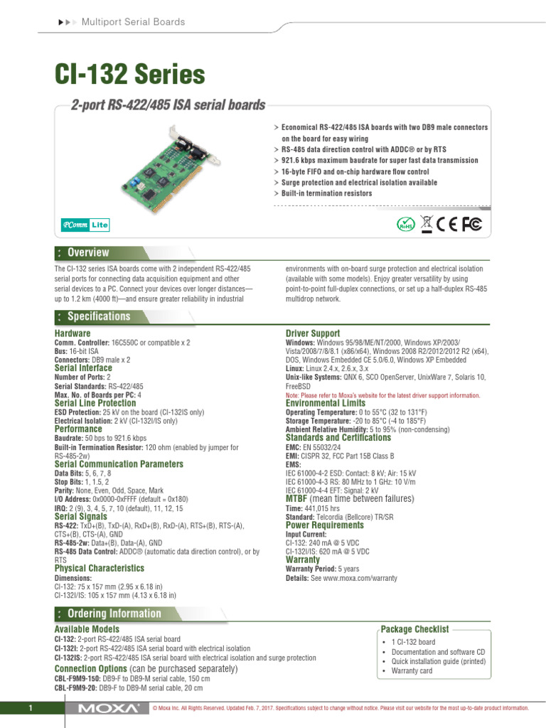 CI-132 RS-422/485 Serial Boards | PDF | Microsoft Windows | Device Driver