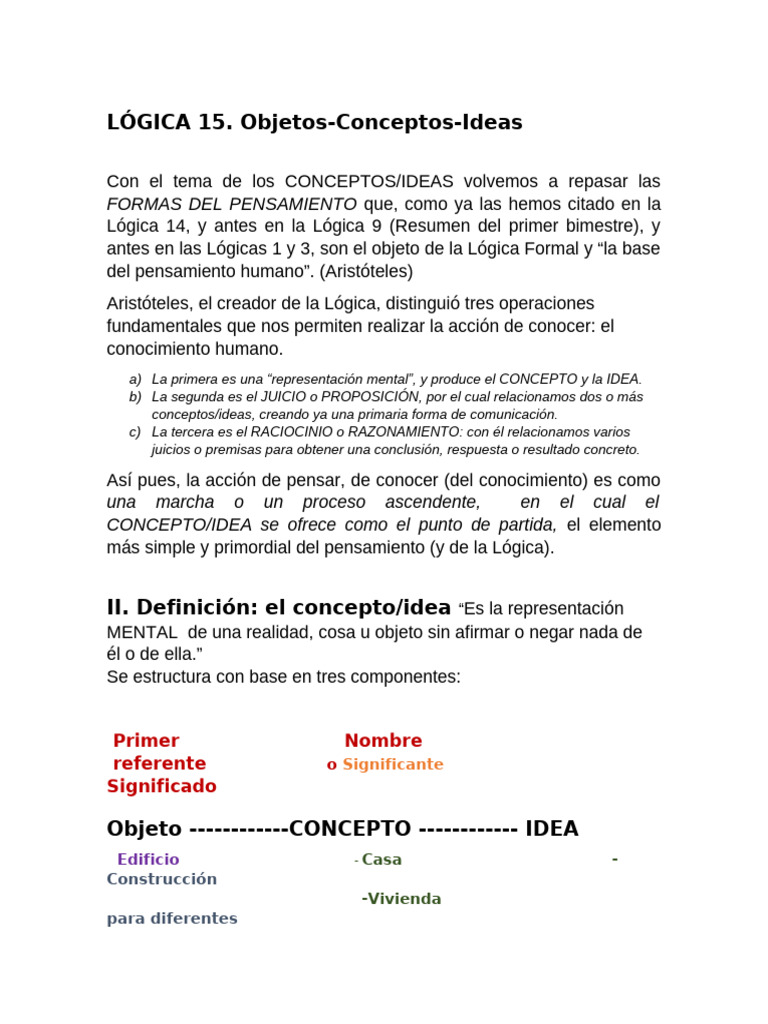 Conceptos e Ideas en Lógica Formal | PDF | Pensamiento | Concepto