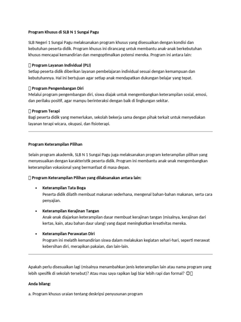Program Khusus untuk Anak Berkebutuhan | PDF