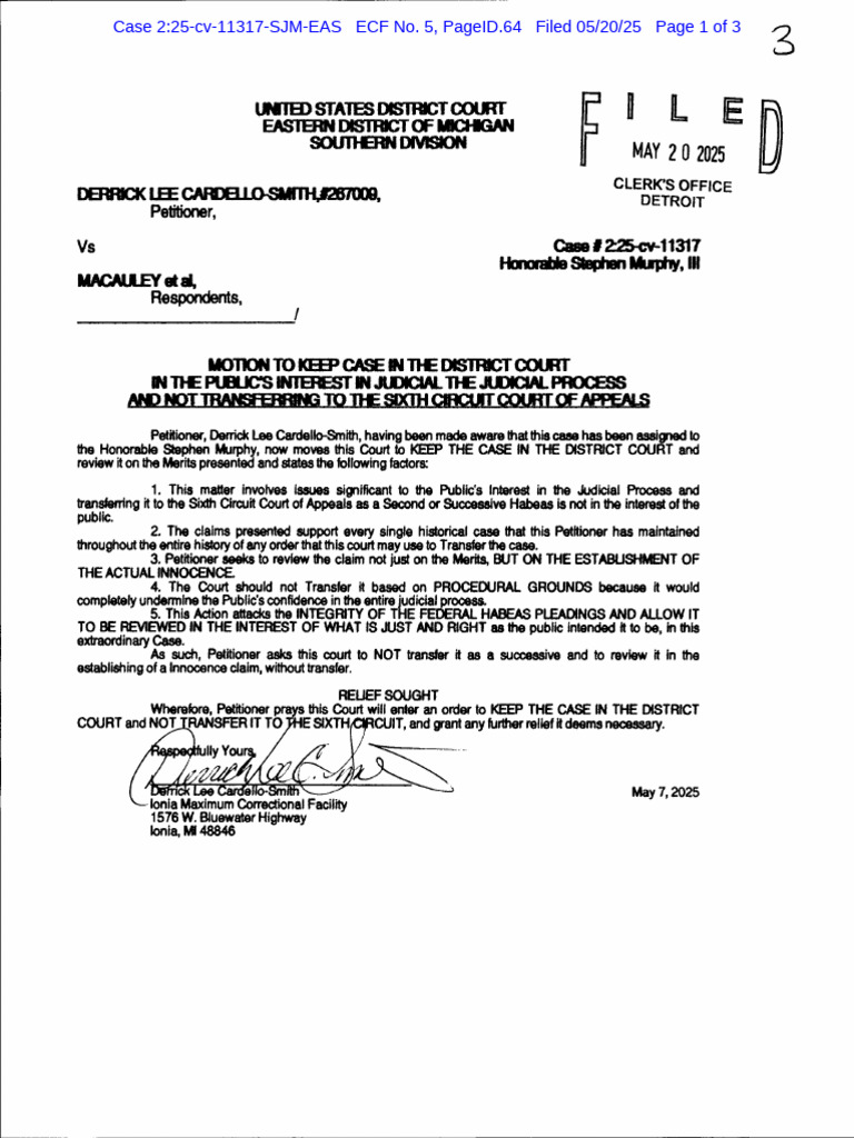 Motion To Keep Case in The District Court 225 CV 11317 | PDF