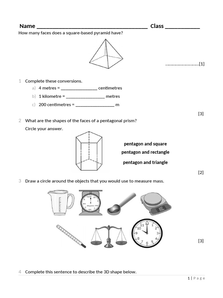 G4 Integrated - Maths Unit Test 4 | PDF | Length | Shape