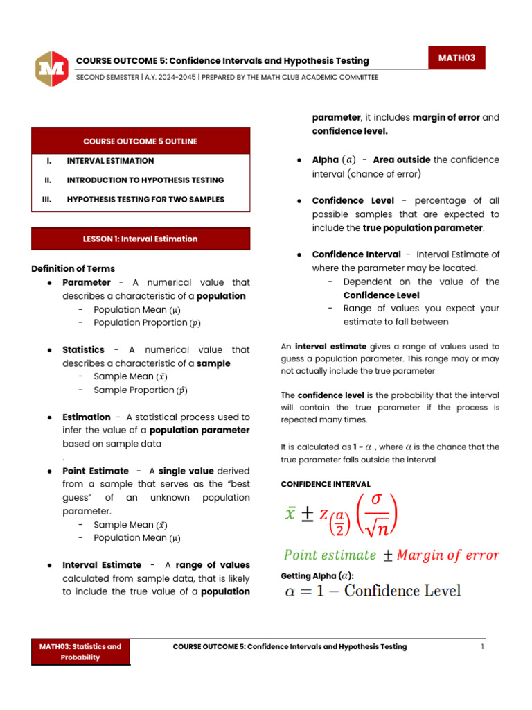 Confidence Intervals & Hypothesis Testing | PDF | Confidence Interval ...