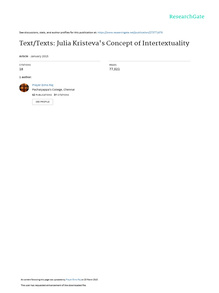 Text/Texts: Julia Kristeva's Concept of Intertextuality: January 2015 ...