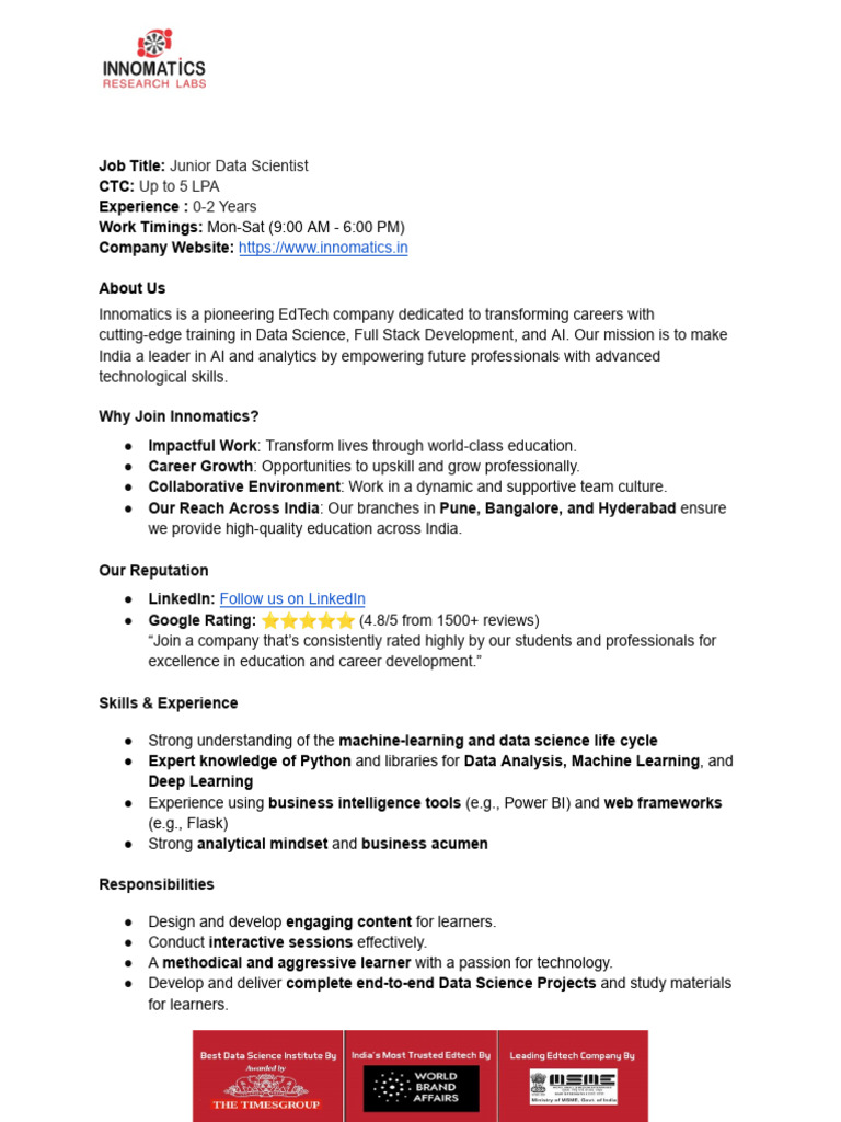 Job Description Data Science Mentor | PDF