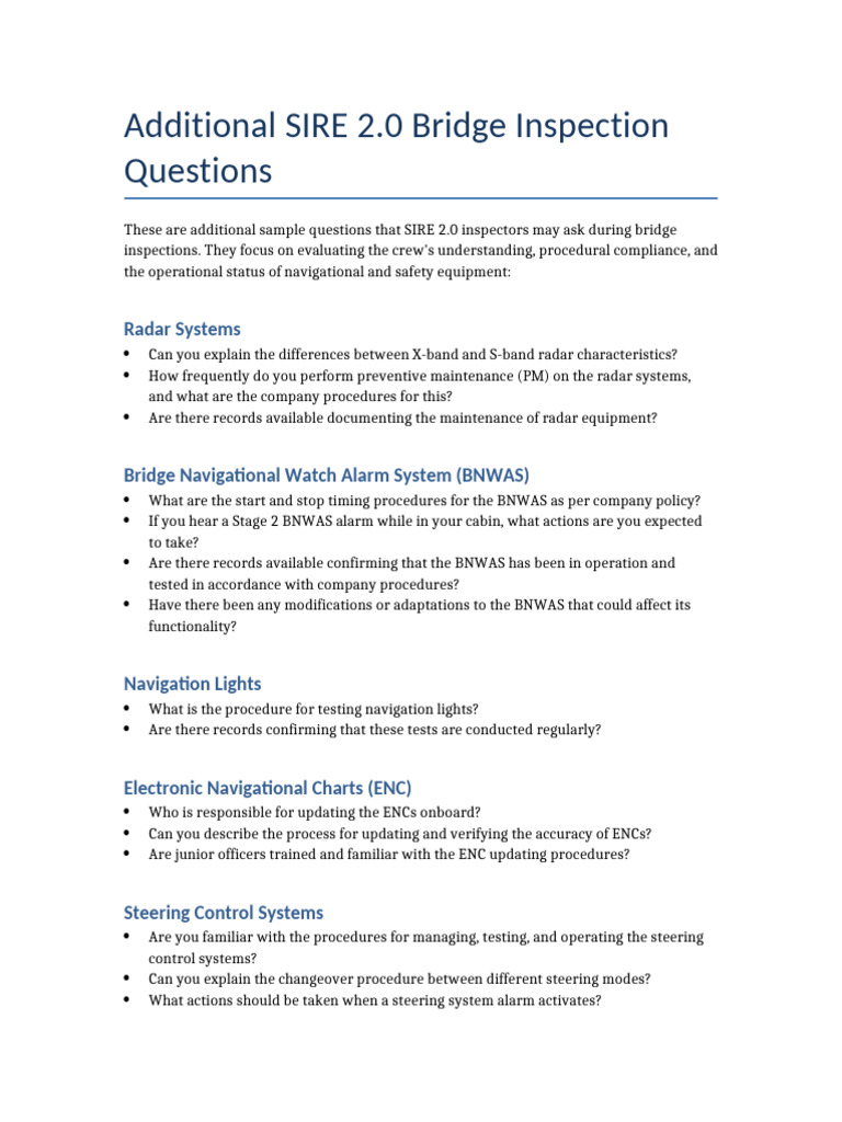 SIRE 2.0 Bridge Inspection Questions | PDF