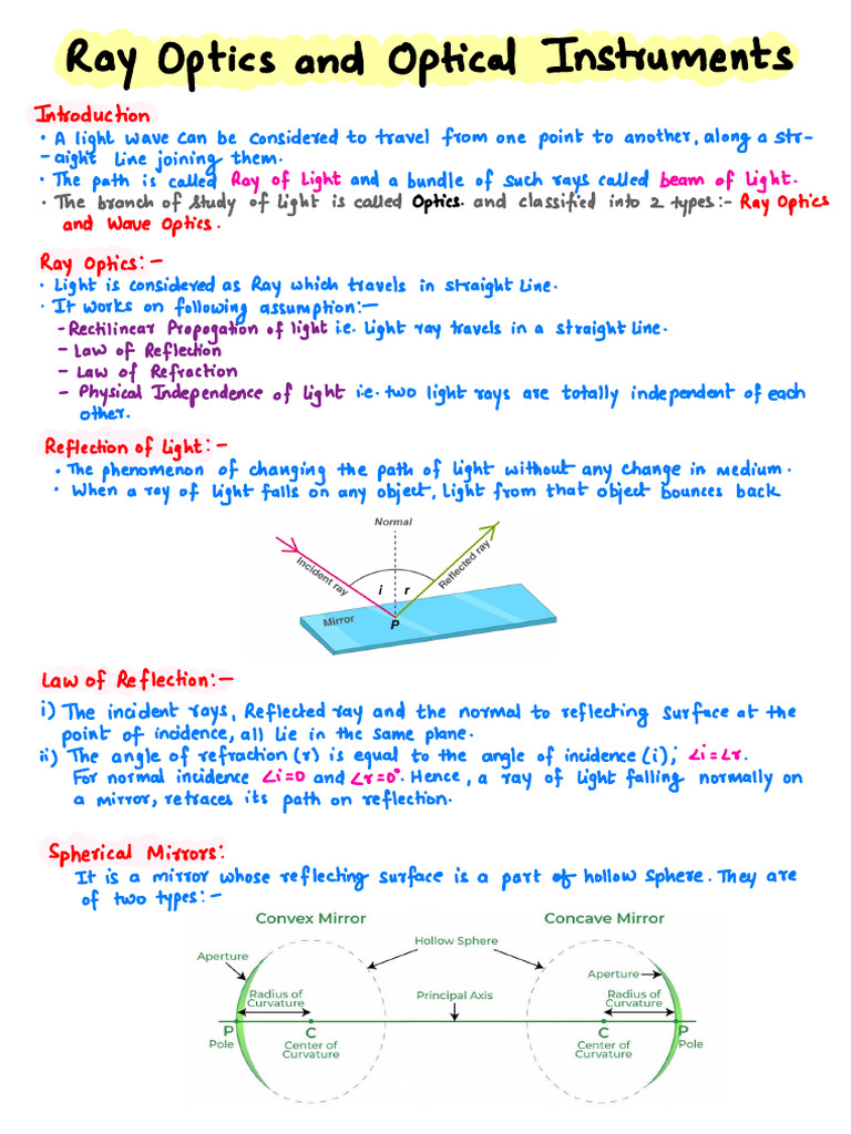 Ray Optics and Optical Instruments Guide | PDF | Optics | Reflection ...