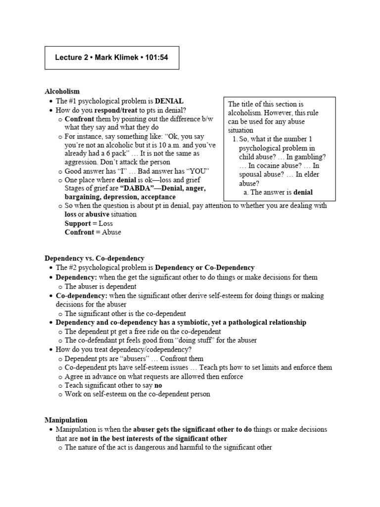 Mark Klimek Lecture 2: Alcoholism Insights | PDF | Medical Specialties ...