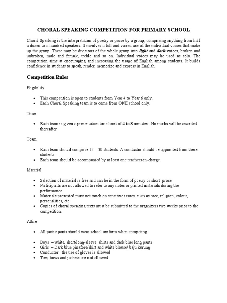 Choral Speaking Rules Choir Clothing