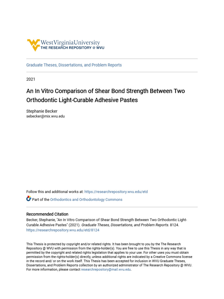 Shear Bond Strength of Orthodontic Adhesives | PDF | Adhesive | Tooth ...