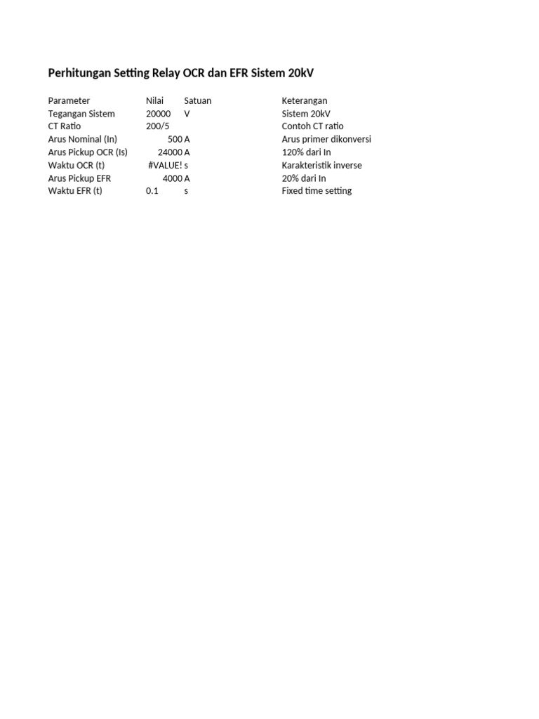 Setting Relay OCR dan EFR 20kV | PDF