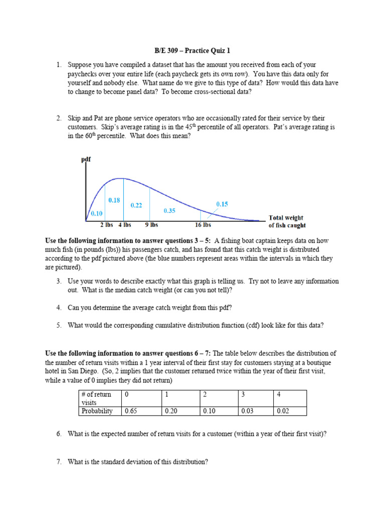 BE 309 - Practice Quiz 1 | PDF | Percentile | Average